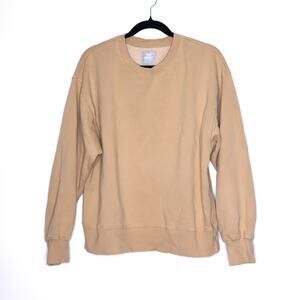 TNA Cozy AF Fleece Boyfriend Crew Sweatshirt Beige Long Sleeve Women's 2